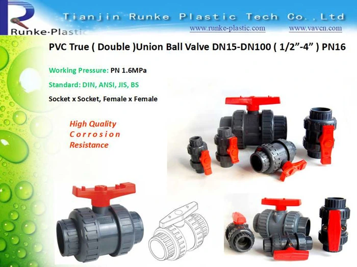 High Quality Plastic PVC Double Union Female Threaded Ball Valve UPVC Female Thread Ball Valve UPVC True Union Ball Valve Female X Female BSPT or NPT Thread