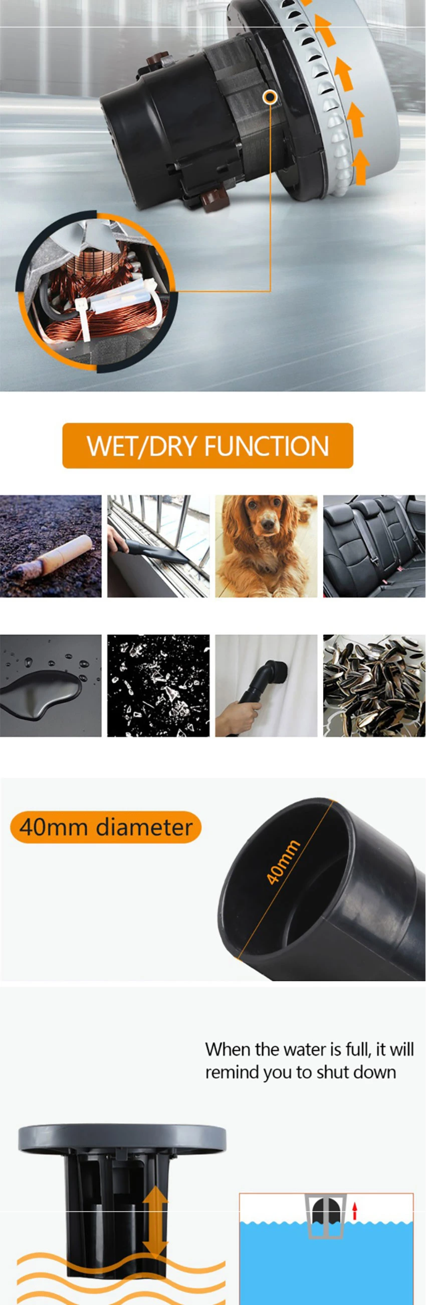 Good Quality Car Cleaning Verison and Wet Dry Function for Wholesale Price 70L Power 2000W Auto Vacuum Cleaner
