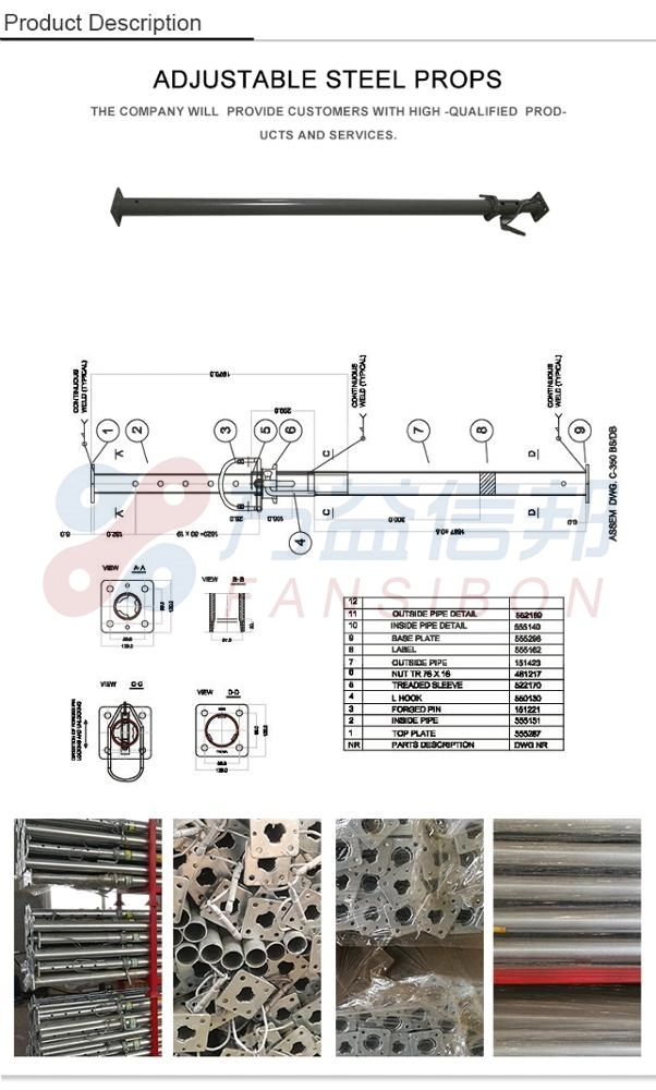 Heavy Duty Support Construction Form Galvanized Adjustable Scaffolding Prop