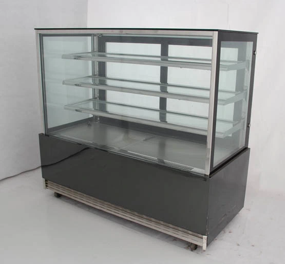 Right-Angle Glass Door Stand Cake Display Cooler with 2 Shelf Black Marble Base Cake Showcase
