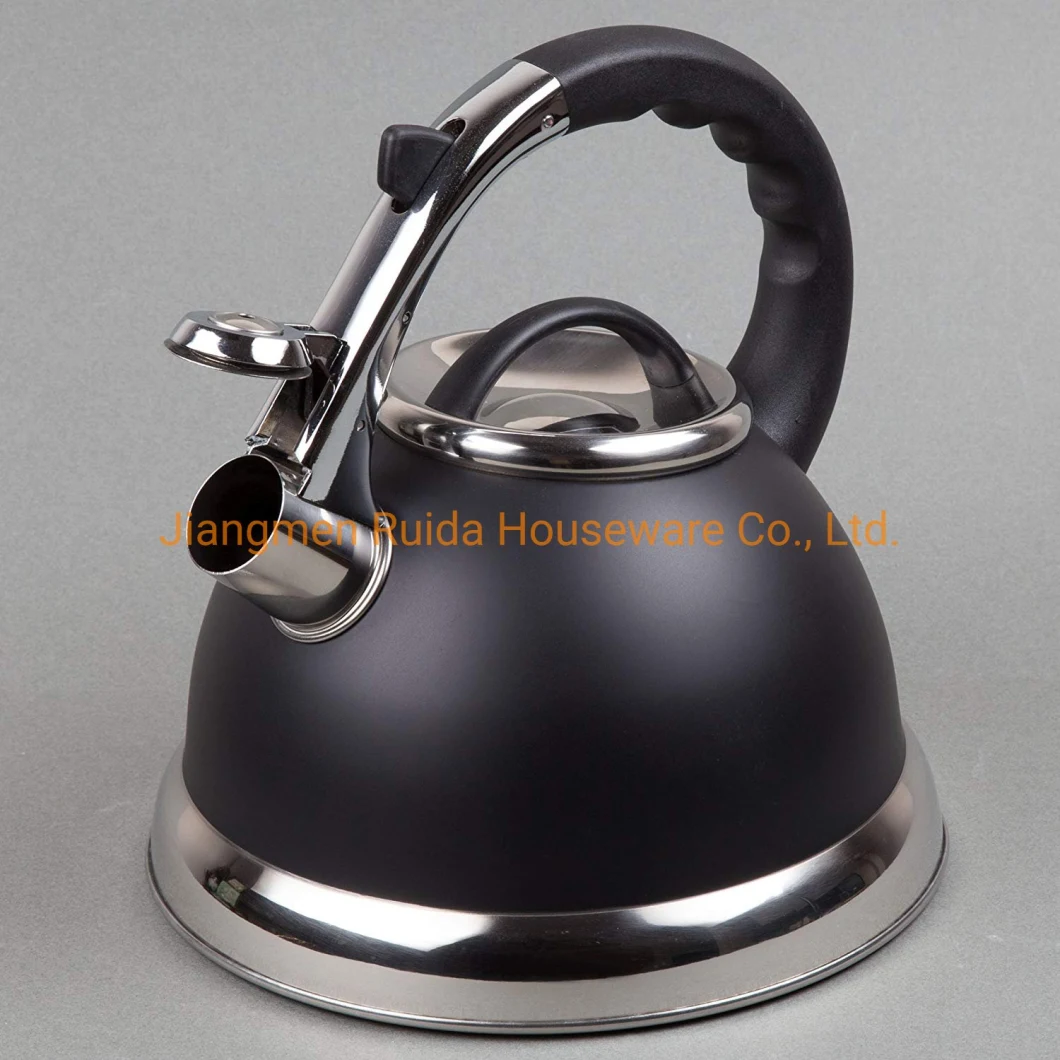 Black Painting Stainless Steel Whistling Coffee Tea Water Kettle with Heat Resistant Handle