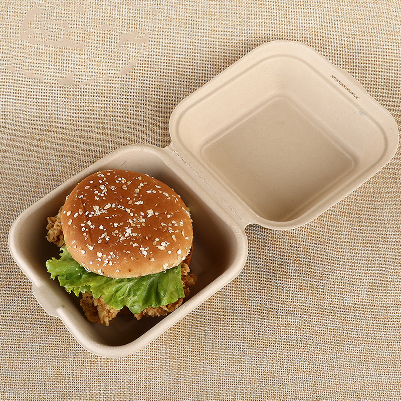 Disposable Eo- Friendly Biodegradable Pulp Food Box Takeaway Box Sugarcane Disposable Burger Package Box