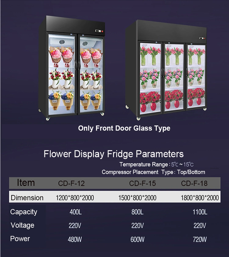 High Quality Supermarket Flower Fresh Keeping Refrigeration/Transparent Flower Display Cooler Flower Fridge