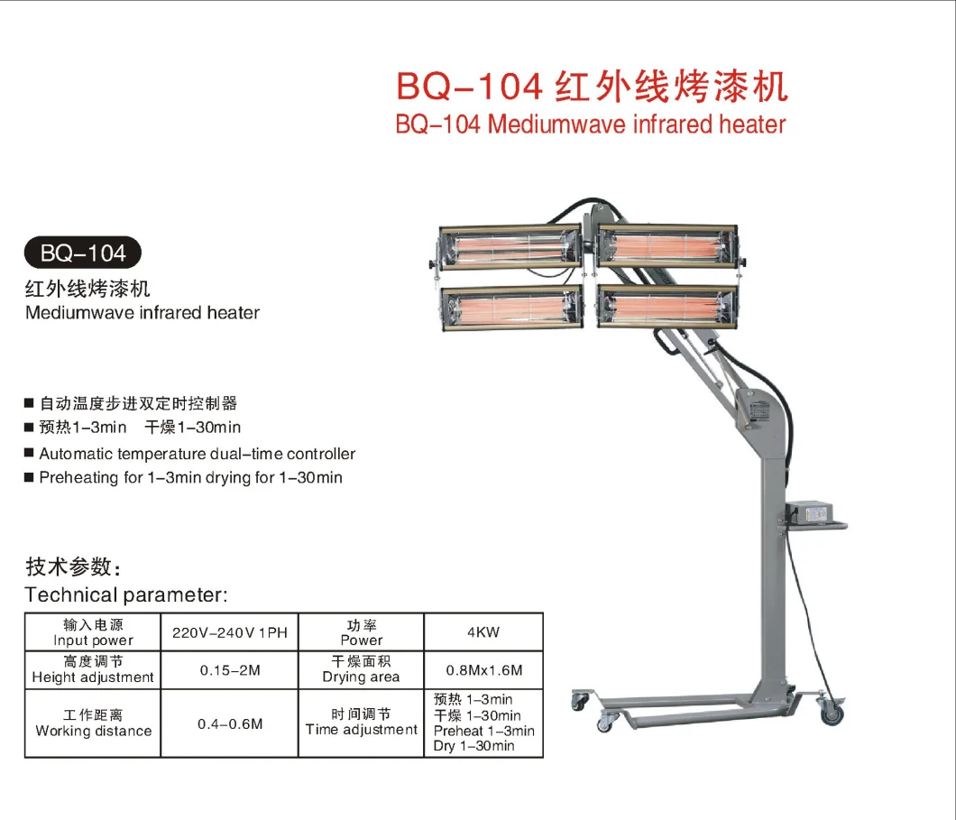 Shortwave Paint Curing Lamp Infrared Heating Dryer Lamp for Car Paint