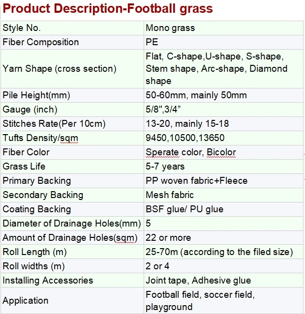 High Quality PE Yarn Synthetic Artificial Football Grass Floor Carpet