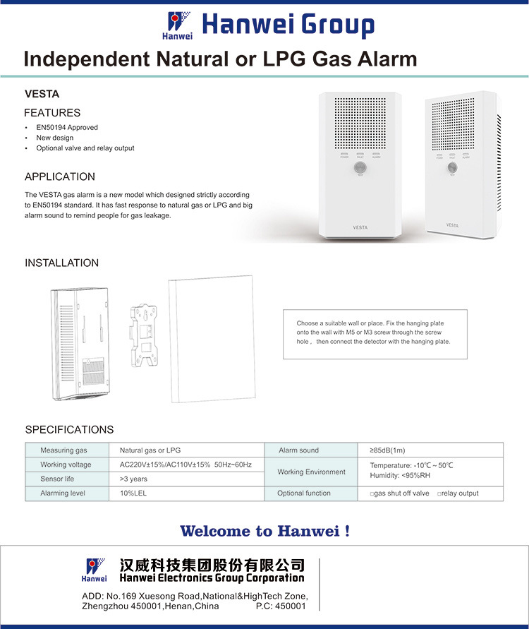 Good Price Combustible/Natural Gas Detector with Gas Shut off Valve Optional