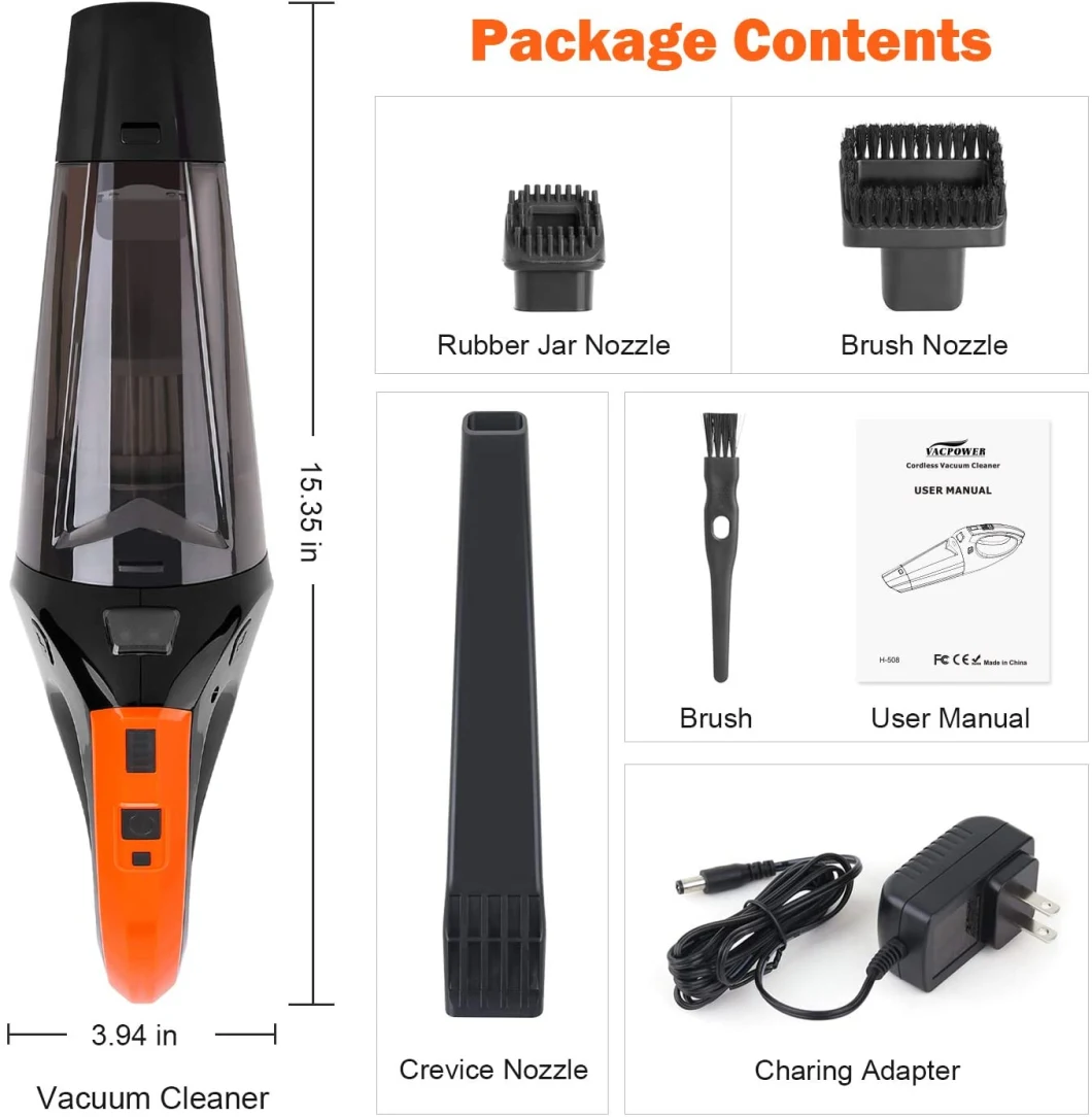 3u Cordless Handheld Portable Vacuum Cleaner with Rechargeable Cell for Pet Hair, Home or Car