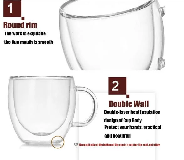 Heat Resistant Double Wall Glassware, Double Wall Tea Drinking Glass Coffee Cup