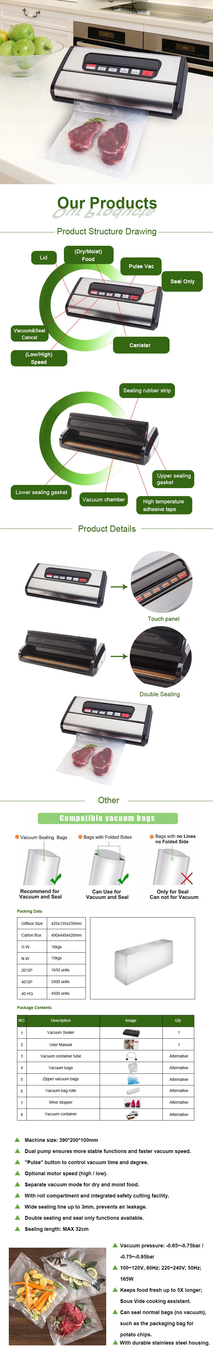 Table Top Desk Packing Machine Vacuum Food Fresh Sealing Sealer Seafood Steak Fresh Long Time
