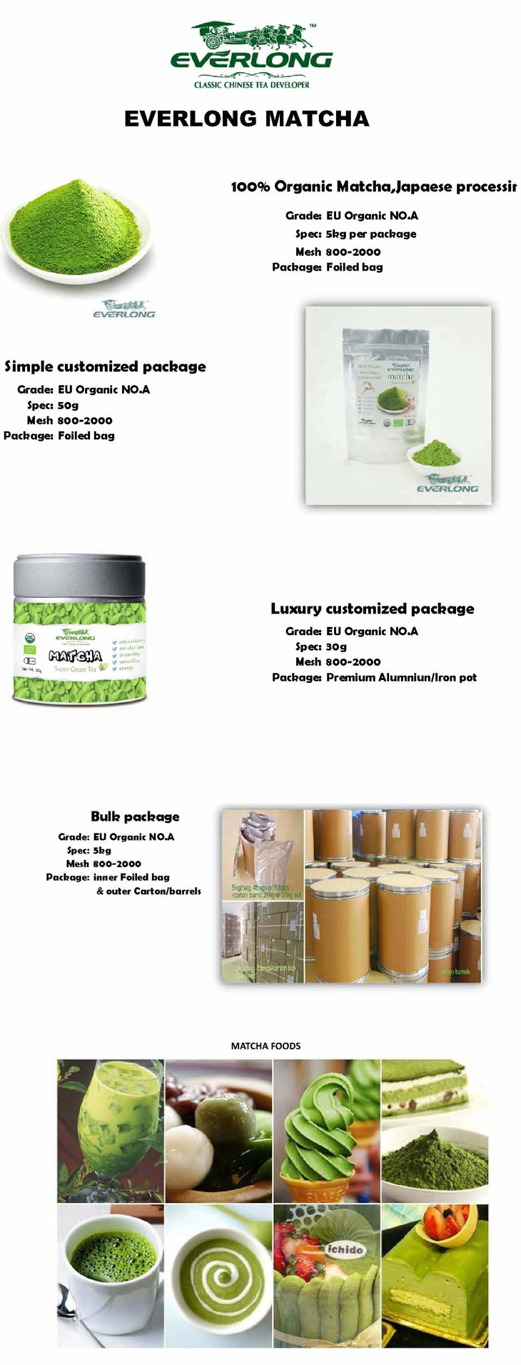Matcha Green Tea Powder / Organic Matcha Tea / Matcha, OEM Brand USDA / Nop Organic Certification