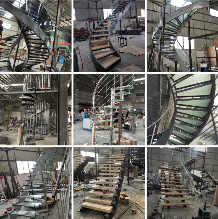 Glass Metal Railing Design Steel Beam Straight Staircase