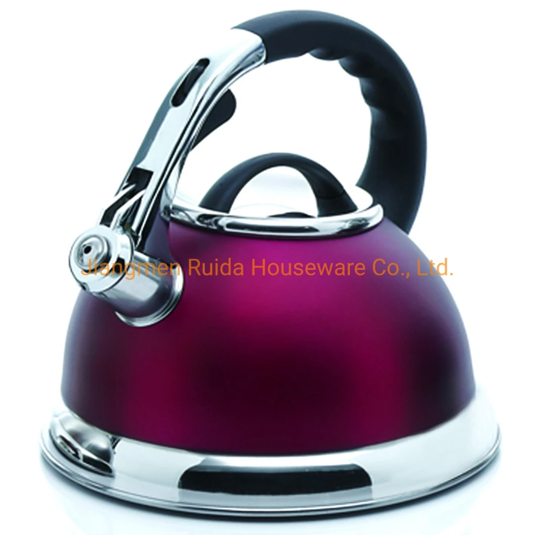 Red Painting Stainless Steel Whistling Coffee Tea Water Kettle with Heat Resistant Handle