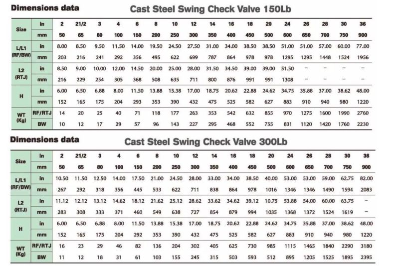 2''-36'' Class150-Class600 API Valve Cast Steel Swing Check Valve
