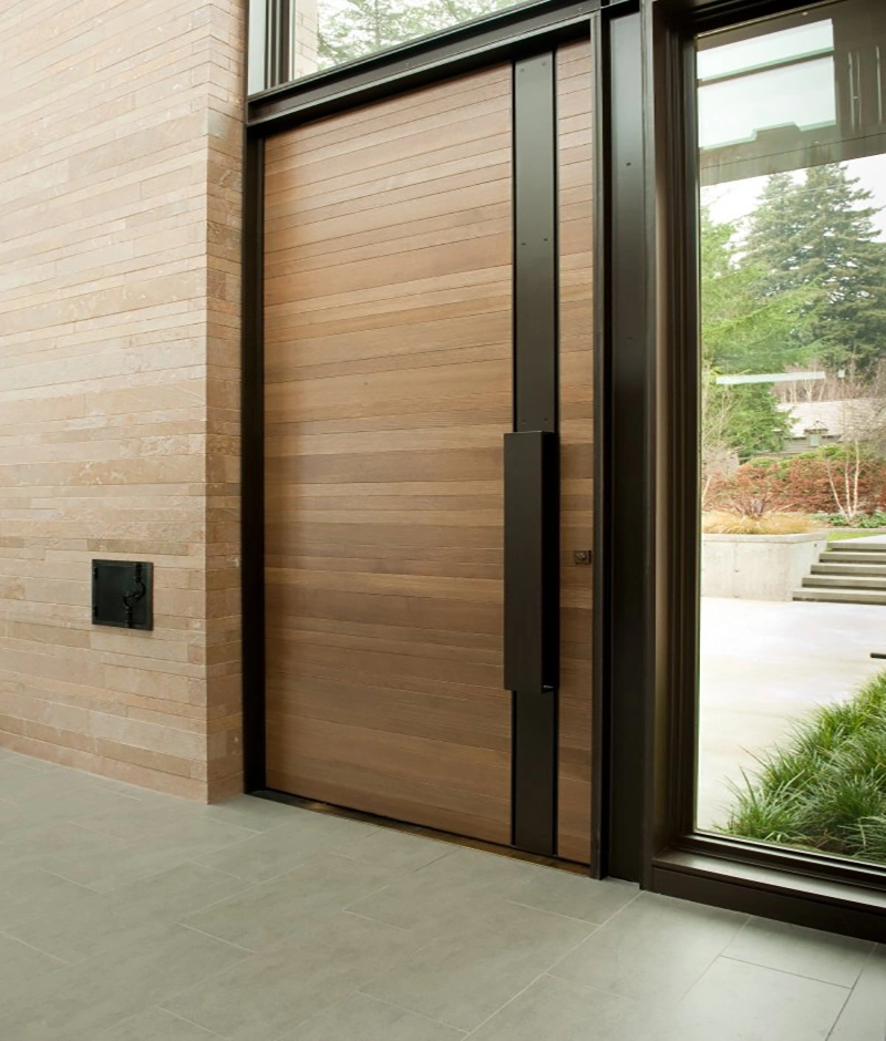 Modern Double Door W/ Rain + Clear Tempered Glass and Square Frame and Threshold Modern Door
