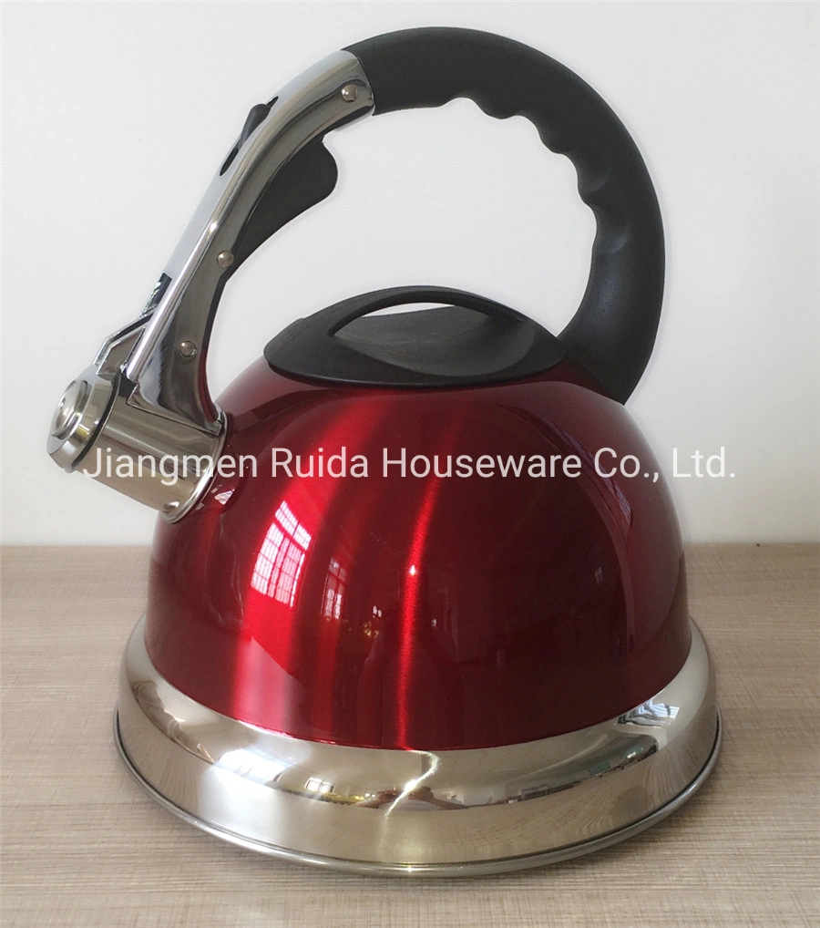 Home Appliance Kitchenware Sets 3.0L Stainless Steel Whistling Kettles in Red Heat-Resistant Coating