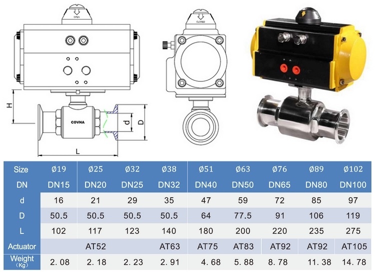 Sanitary Ball Valve Flanged End with Pneumatic Actuator