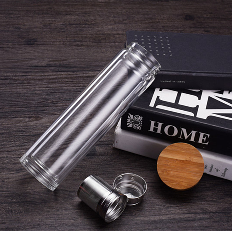 Glass Tea Bottle with Tea Infuse and Bamboo Lid for Business Man