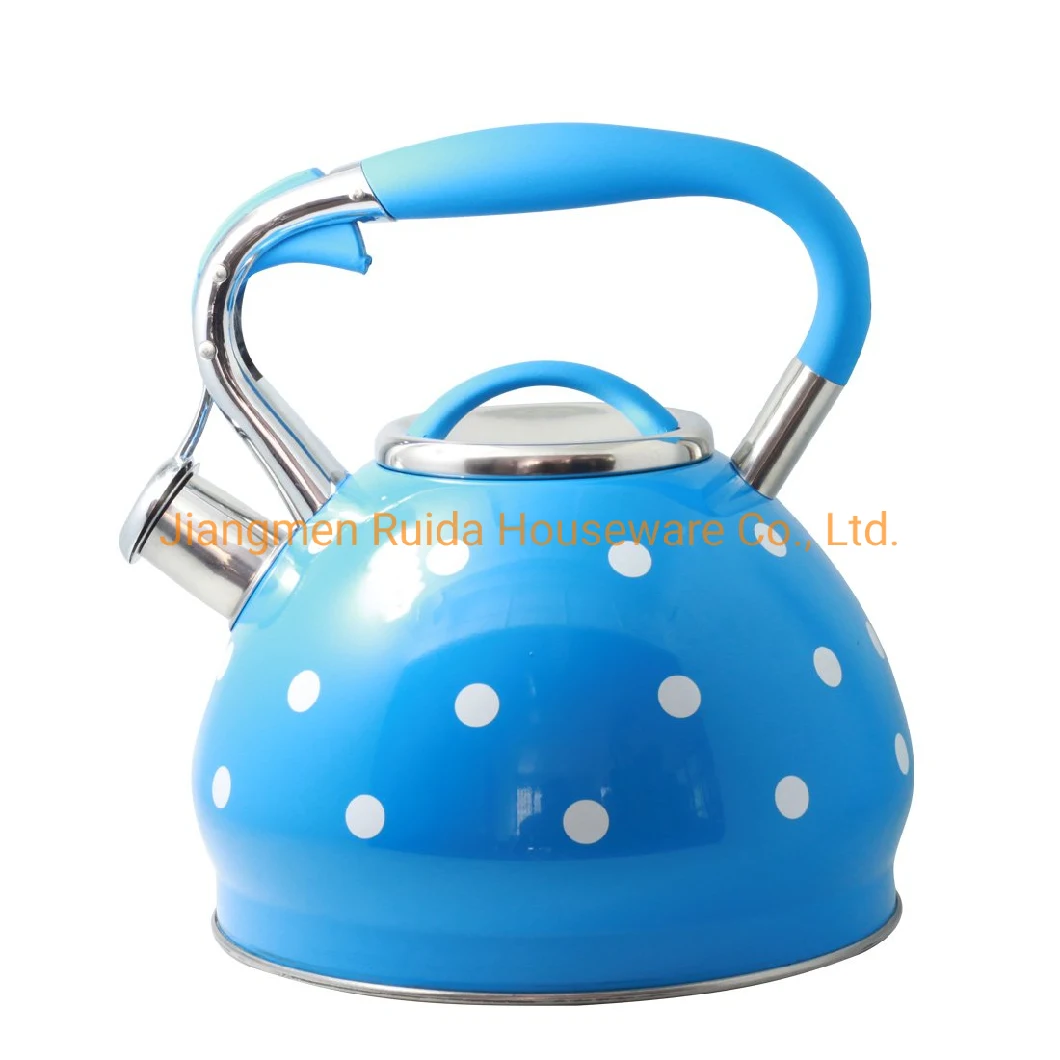 Simple Household Stainless Steel Whistling Kettle Tea Kettle with Green and White Mixed Hesitant Painting