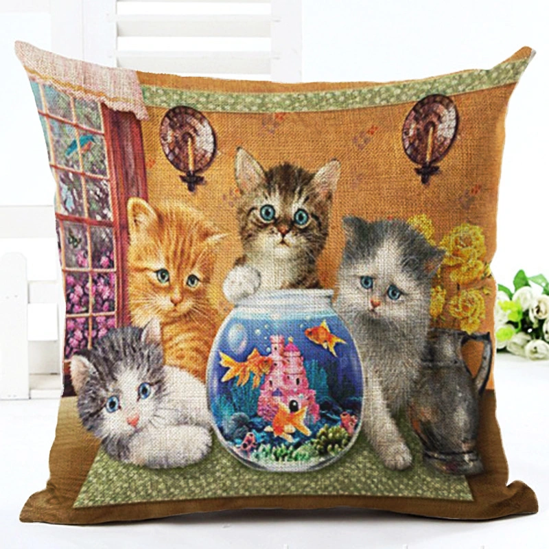 Cute Cats Linen Pillowcase Living Room Sofa Cushion Cover