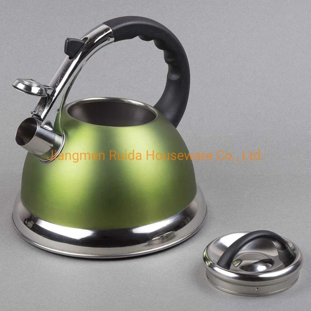 Green Painting Stainless Steel Whistling Coffee Tea Water Kettle with Heat Resistant Handle