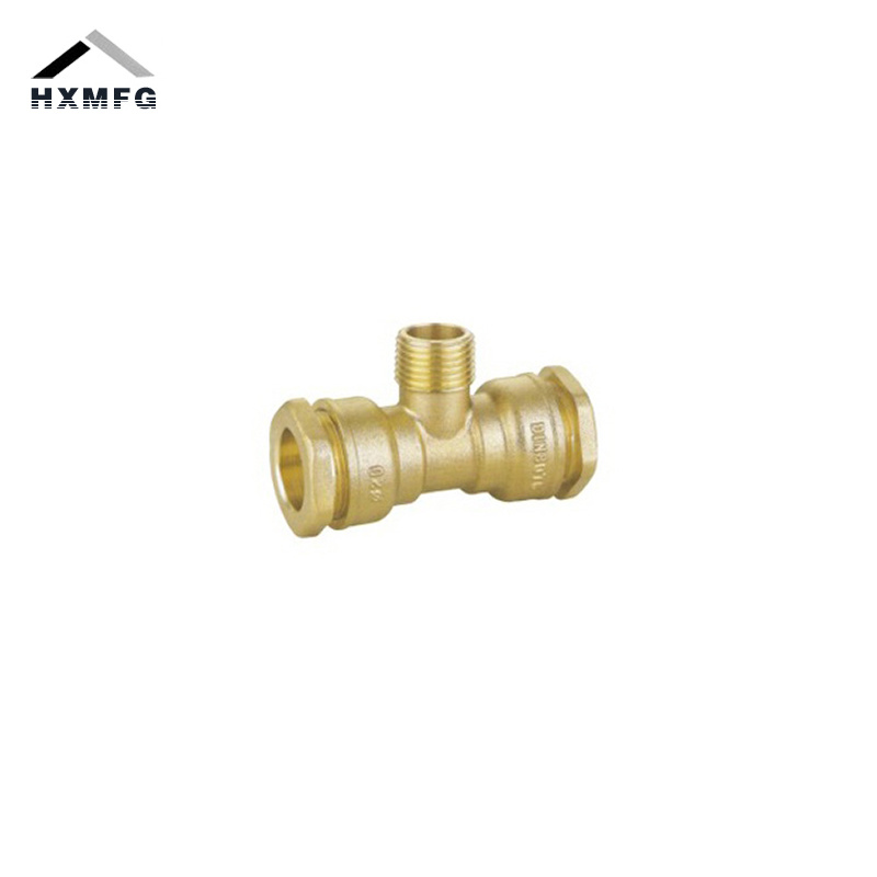 Brass Compression Fitting Male 3-Way Tee for PE Pipe