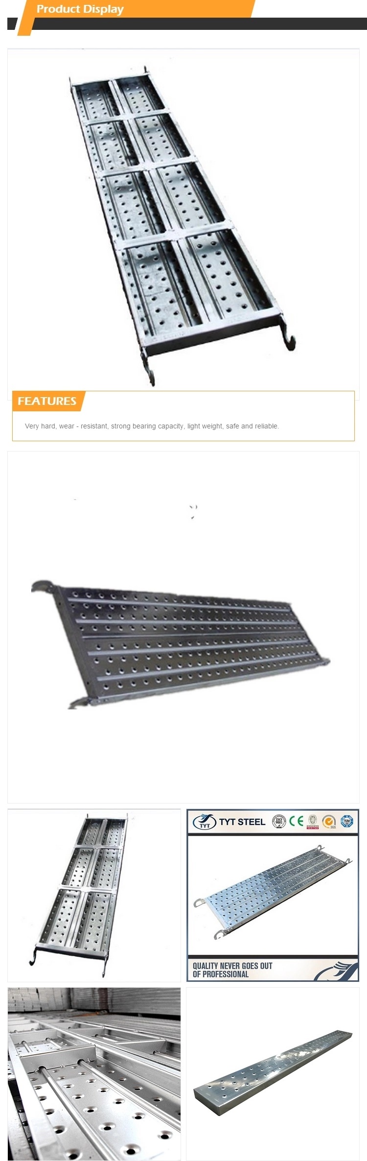 Anti-Slip Scaffolding Steel Plank /Scaffolding Platform Board/ Catwalk with Hook