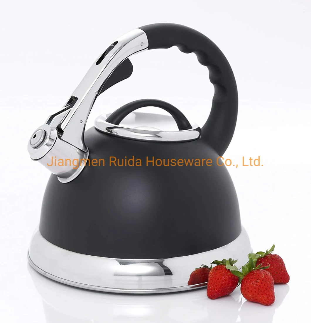 Black Painting Stainless Steel Whistling Coffee Tea Water Kettle with Heat Resistant Handle