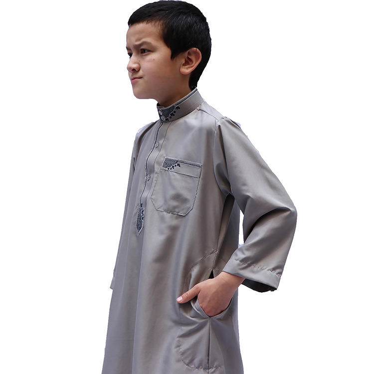 Boys Long Sleeve Solid Saudi Arab Islamic Muslim Dubai Robe