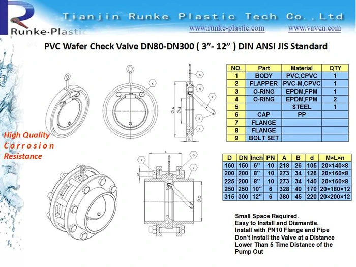 High Quality PVC Wafer Check Valve UPVC Flange Water Check Valve PVC Flanged Check Valve Plastic Swing Check Valve DIN ANSI JIS Standard