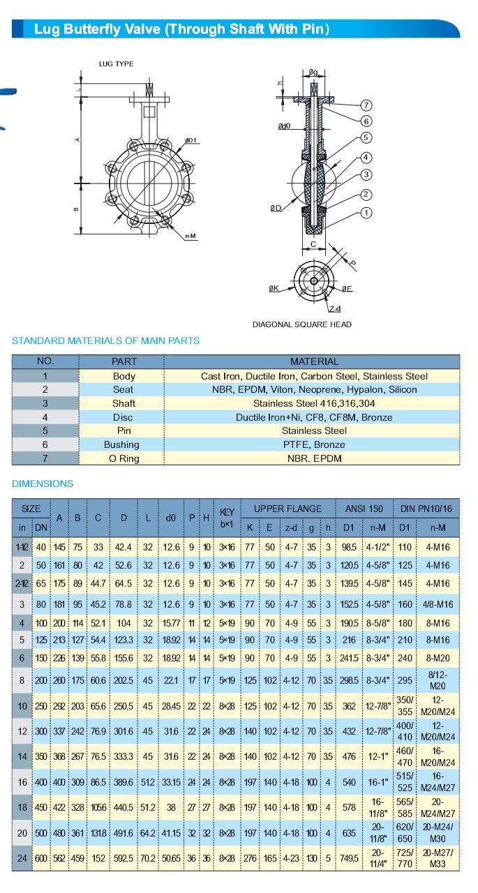 Ductile Iron Lug Type Butterfly Valve with Gear Operator