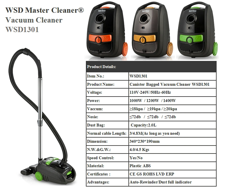 Whosale Bagged Vacuum Cleaner with HEPA Filter (WSD1301-11)