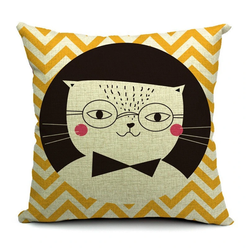 Black White Yellow Cats Cartoon Linen Pillowcase Living Room Sofa Cushion Cover