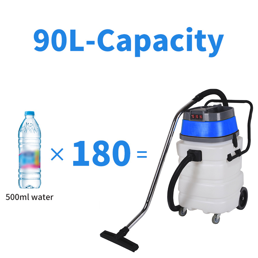Plastic Tank Industrial 90L Wet and Dry Vacuum Cleaner, 3 Motors Acidproof and Anti Alkalis Wet Dry Vacuum Cleaner for Hotel