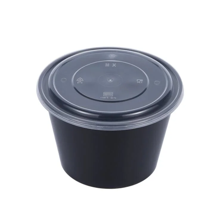 Round Disposable Takeaway Box Fast Food Box Environmentally-Friendly Plastic Box Soup Bowl Small Black Bowl Takeaway Takeaway Soup Box with Cover