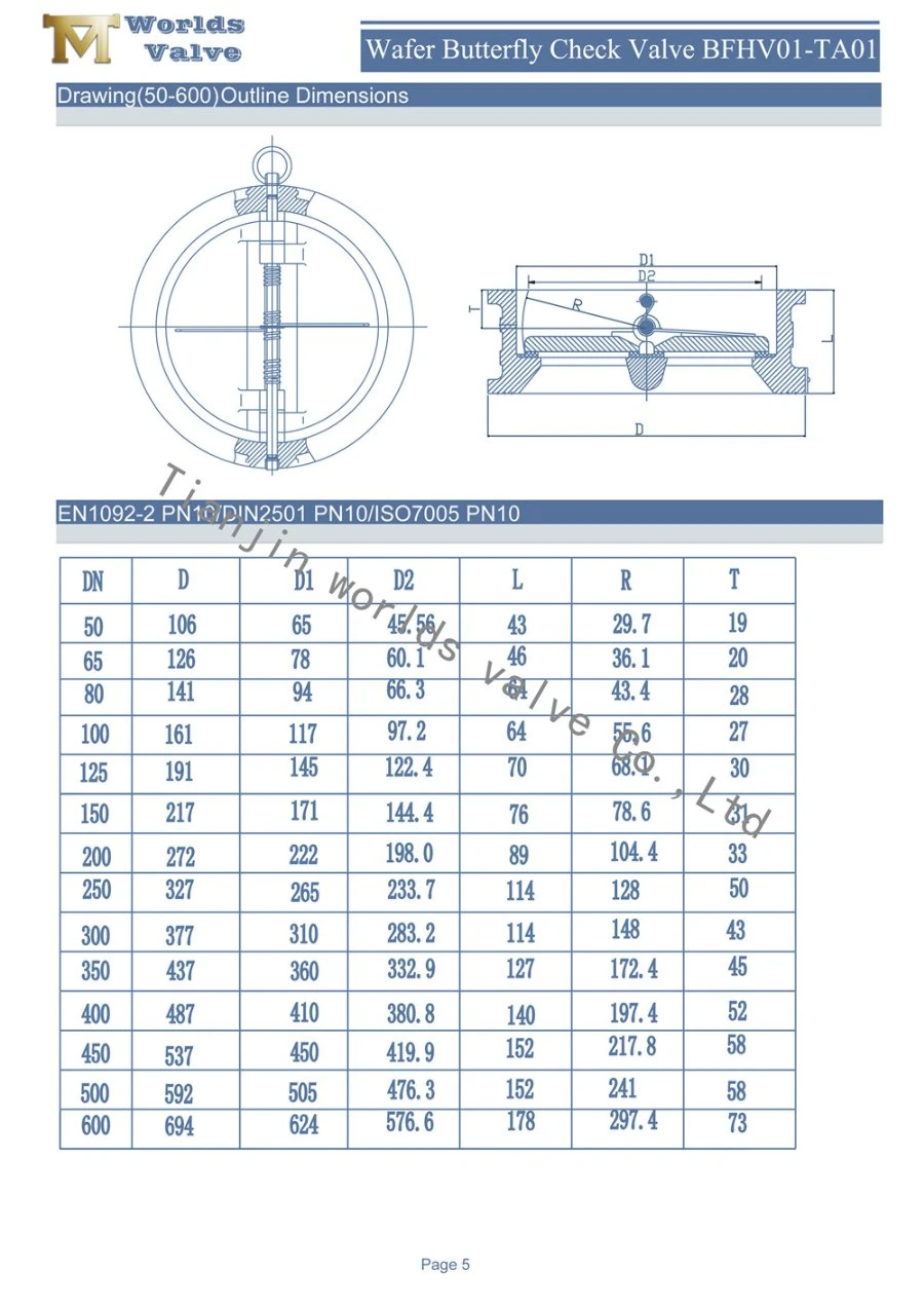 Pn16/Pn10/Class125/Class150 Stainless Steel CF8m Wafer Check Valve Non Return Valve