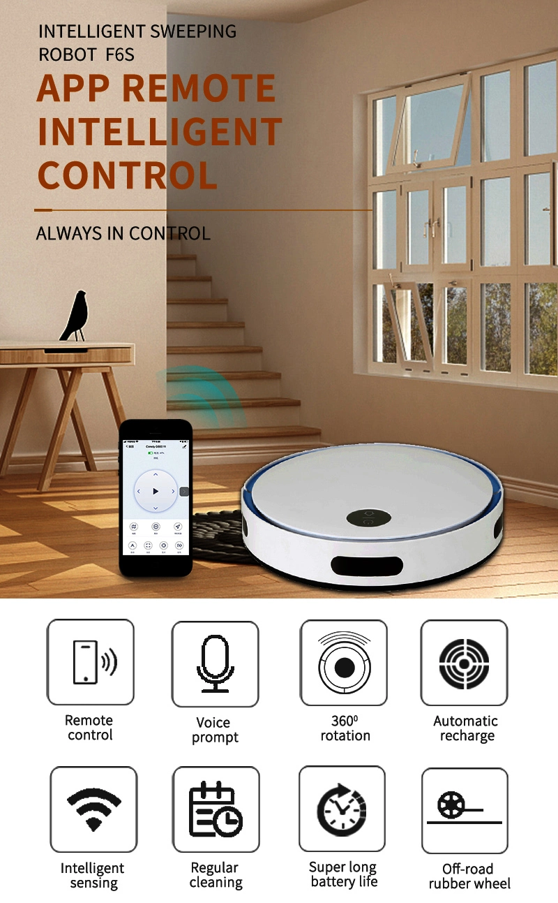 F6s Robot Vacuum Cleaner Home Indoor Cleaner Electrostaric Smart HEPA Robot Vacuum Cleaner Hoover Floormate Hard Floor Multifunction Automatic Sweeper