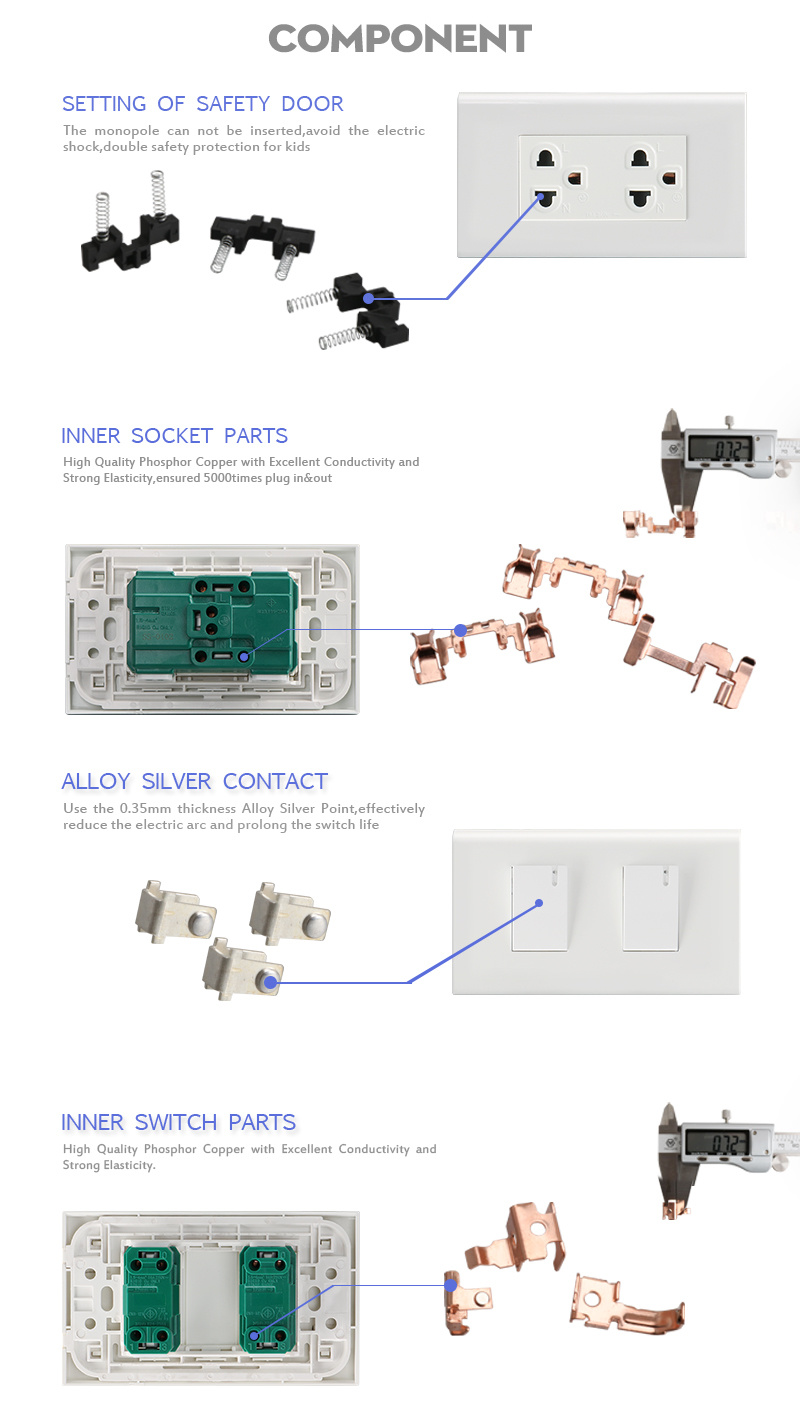 Philippines Vietnam Thailand 3 Gang Switch American Standard Electric Wall Switch