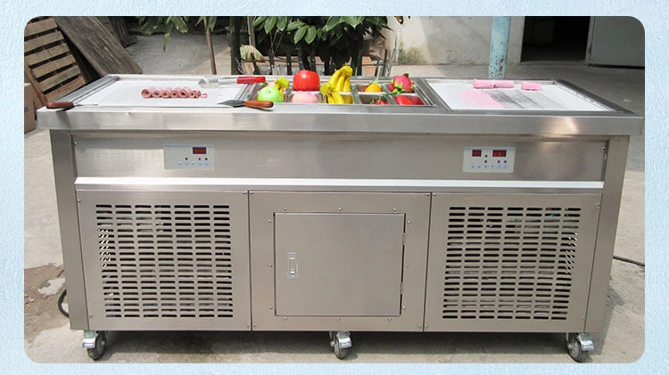 Double Square Pans Fry Ice Cream Roll Machine Icecream Machine with 10 Precooling Buckets