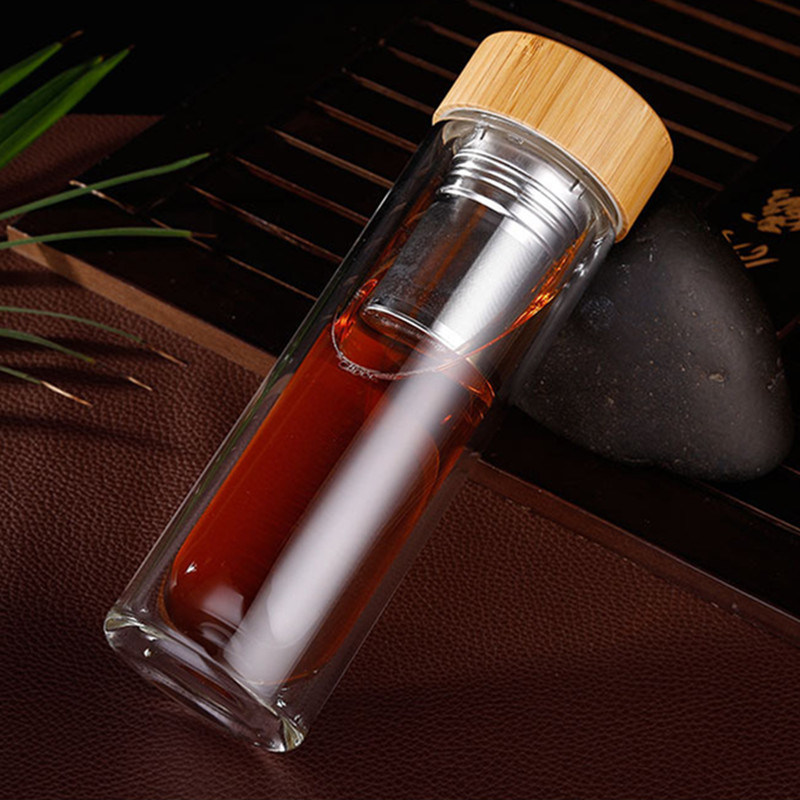 Glass Tea Bottle with Tea Infuse and Bamboo Lid for Business Man