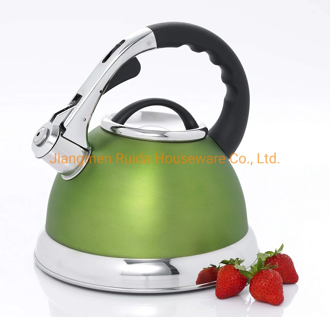 Green Painting Stainless Steel Whistling Coffee Tea Water Kettle with Heat Resistant Handle