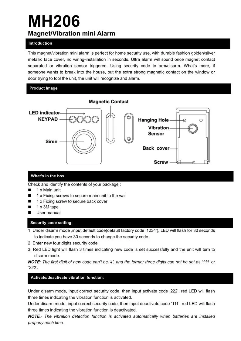 Magnet / Vibration Mini Alarm Door / Window Security Burglar Alarm