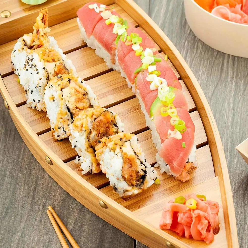 Large Bamboo Sushi Boat, Wooden Sushi Boat, Sushi Serving Boat, Sushi Boat Plate - 17.3 Inches - Restaurantware