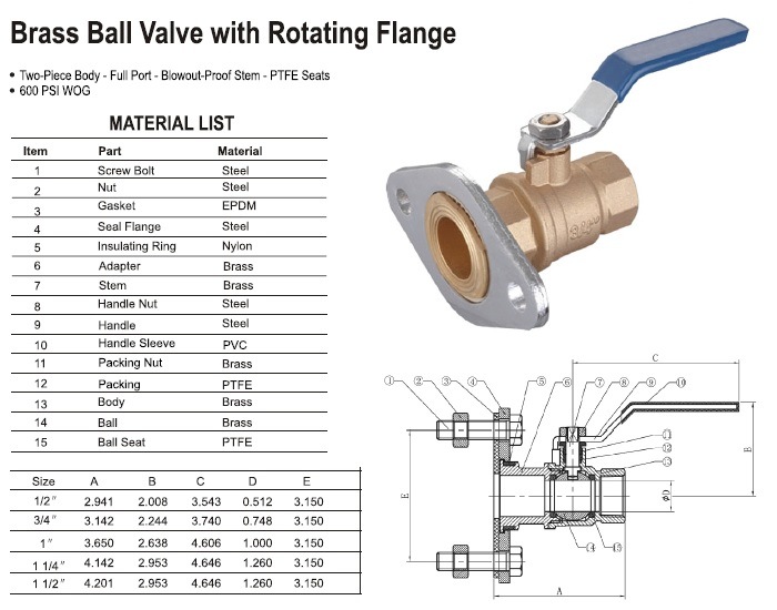 Brass Ball Valve with Rotating Flange