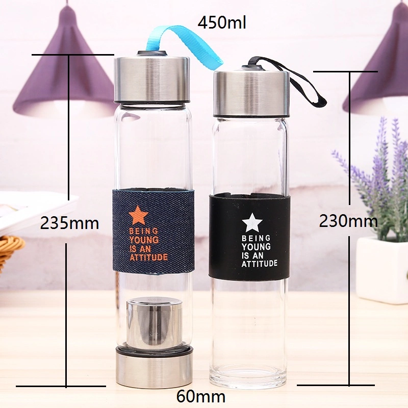 2021 Cool Glass Drinks Bottle with Tea Fruit Filter 450ml / out Door Water Bottle
