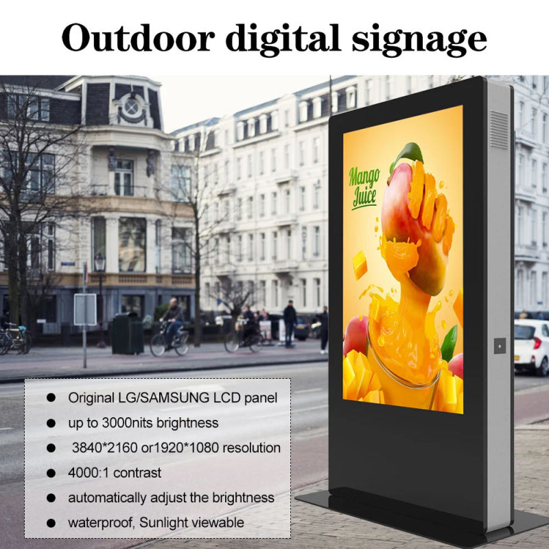 Outdoor Ground Standing Advertising Display 43 55 65 Inch Outdoor Kiosk