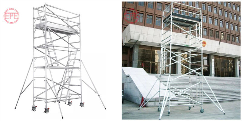 Aluminium Lighting Durable Mobile Ladder Step Stairs Wheel Construction Lifting Scaffold Frame Ringlock Layer Scaffolding