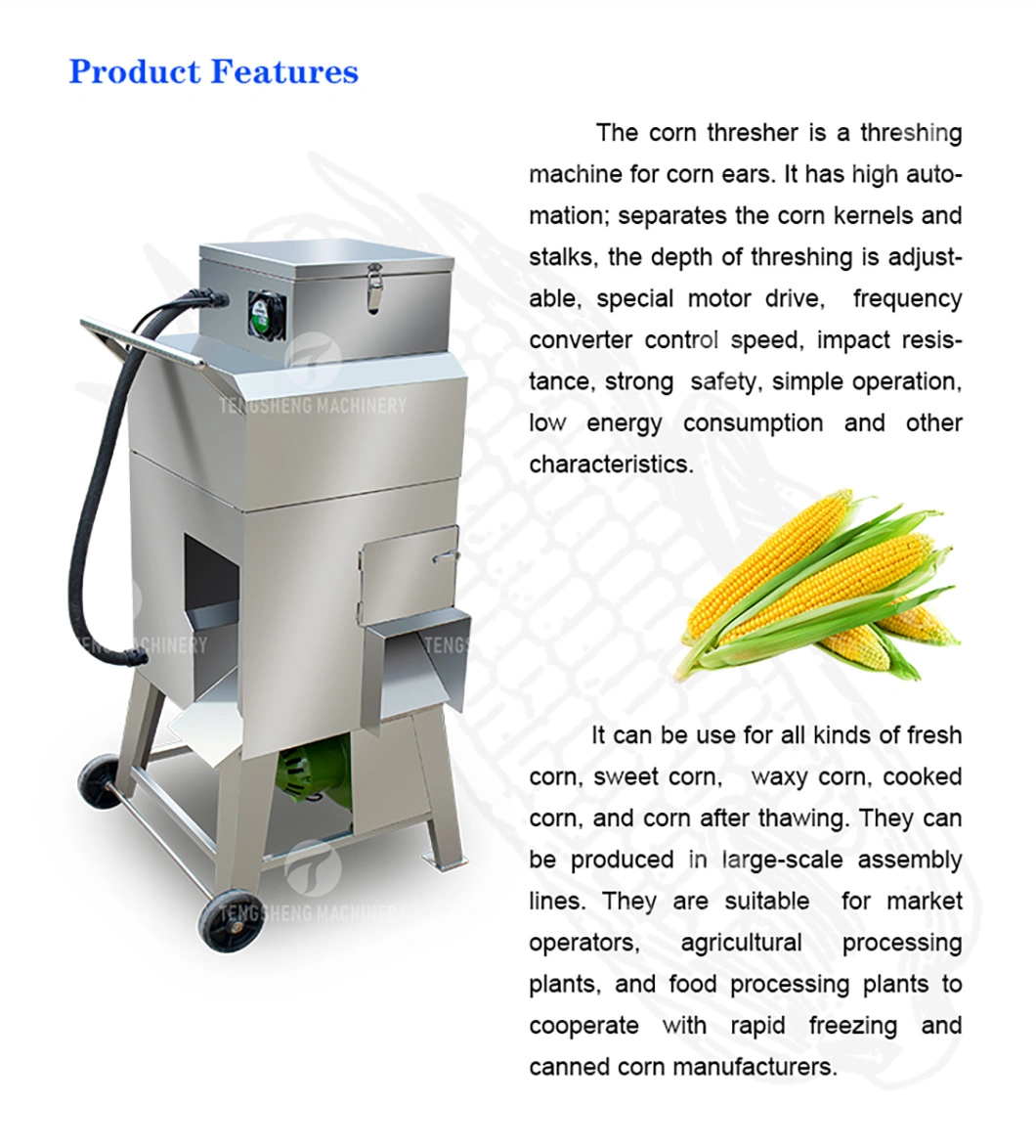 Corn Threshing Equipment Stainless Steel Fresh Corn Threshing Machine Agricultural Machinery Sweet Corn Sheller (TS-W168)