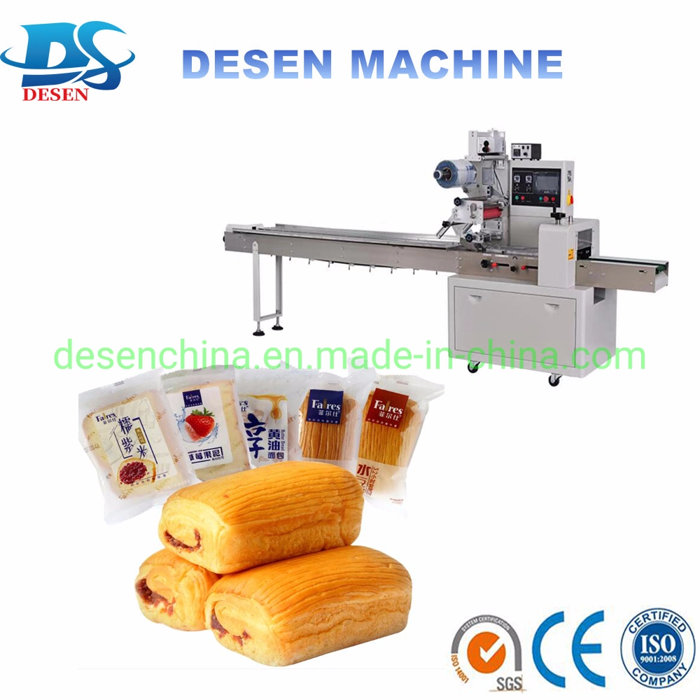 Flow Pack Machine for Bread, Toast Bread Waffle Packing Machine, Bread Cake Flow Packing Machine