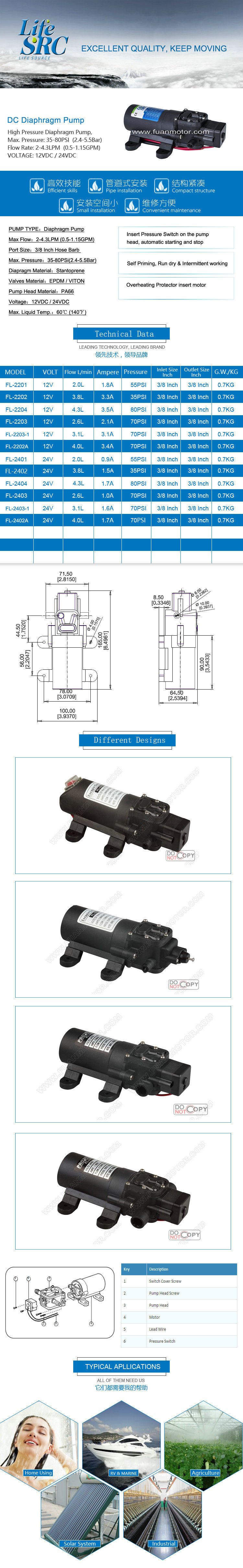 Compact Agricultural 12V/24V Diaphragm Pump(With  Eduction Valve)