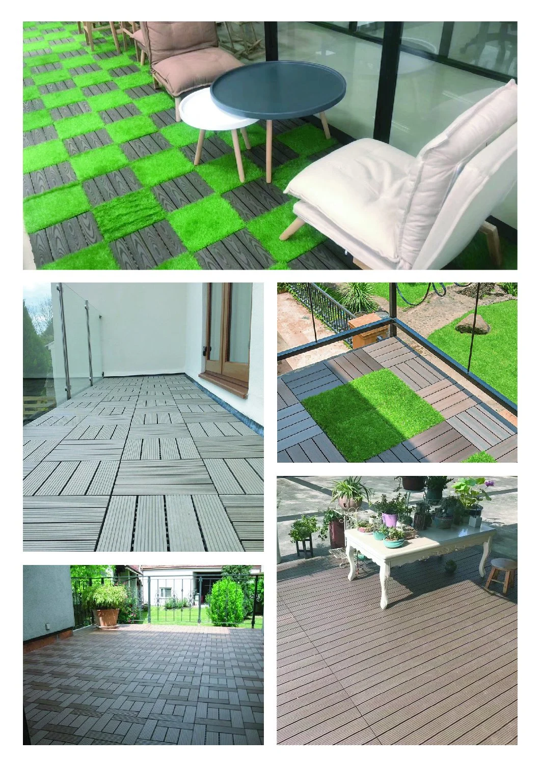 Anti-Slip WPC Wood Plastic Composite Interlocking Deck Flooring Roof Tiles Wooden Outdoor Artificial Grass Tiles